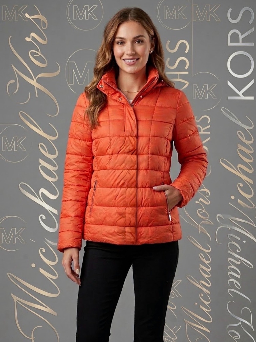 MICHAEL Michael Kors Women's Packable Puffer Jacket - Orange (Size M)